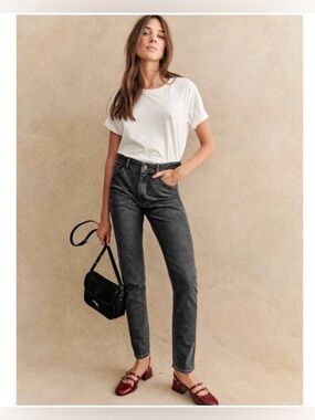 Sezane straight leg high rise fadded black jeans